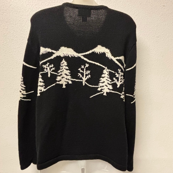 Women's Christopher & Banks Cardigan XL Black White Mountain Trees Holiday - Picture 3 of 10